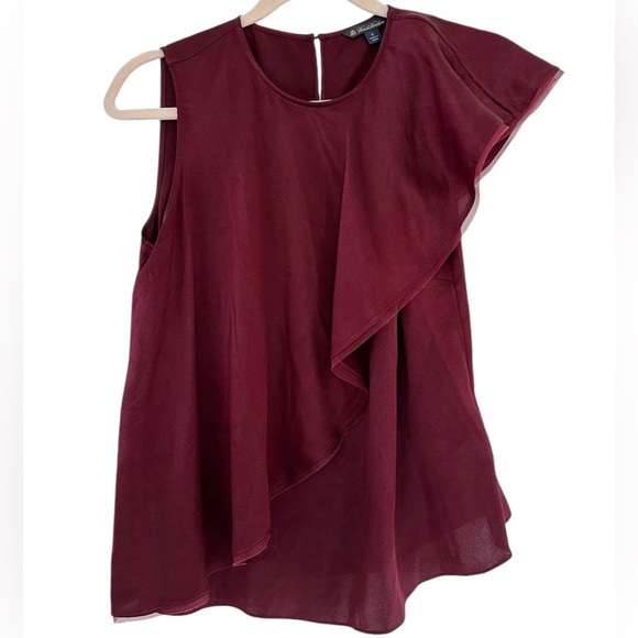 Brooks Brothers Tops - Brooks Brothers large 100% silk blouse top burgundy red ruffle holiday party 8
